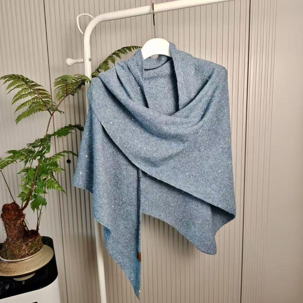 High End Woolen Shawl Winter Warm Neck Protection Knitted Scarf Sequin Triangular Scarf