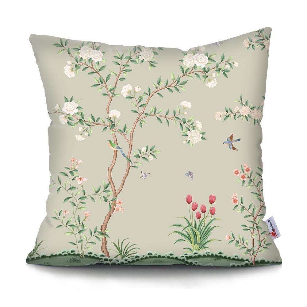 Square Chinese Landscape Painting Cushion Cover Vintage Plum Blossom Pillowcase