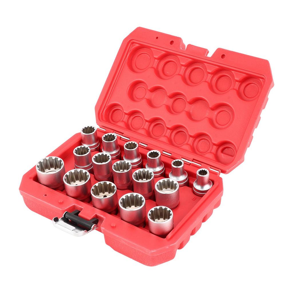 16pcs 12in DR. SAEMETRIC Spline Socket Set Mirror Nickel Finish 12?Corner Universal