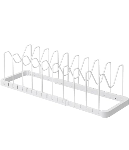 Yamazaki Tower Under-Sink Extendable Pot Lid & Frying Pan Stand, White, Approx. W45-82 X D20 X H17.5cm, Model 3840