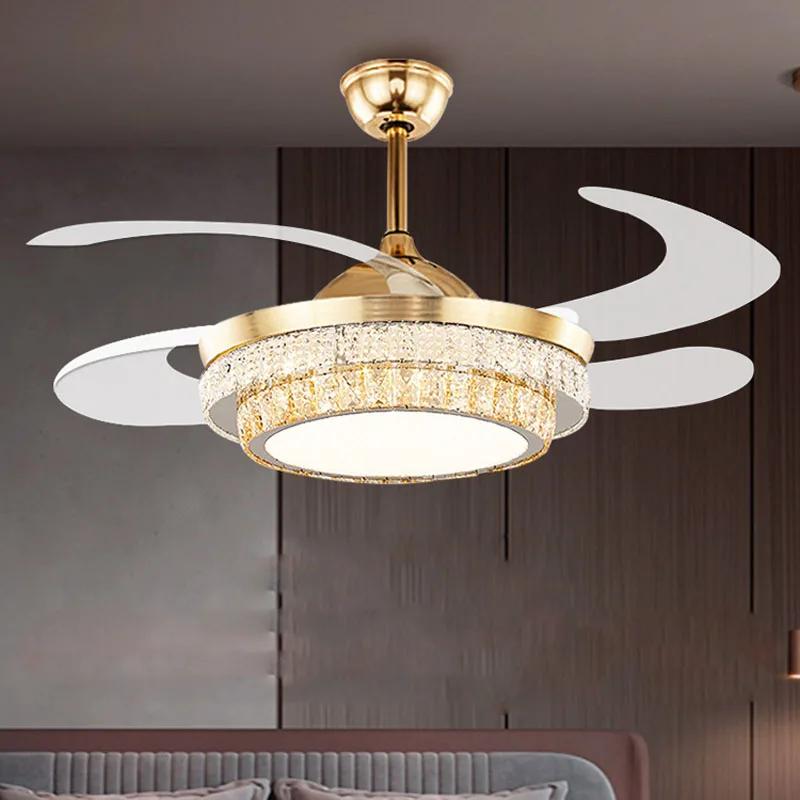 Modern Living Room Invisible Ceiling Fan Light Remote Control  Luxury Crystal Ceiling Fan Light Home Decoration Electric Fan