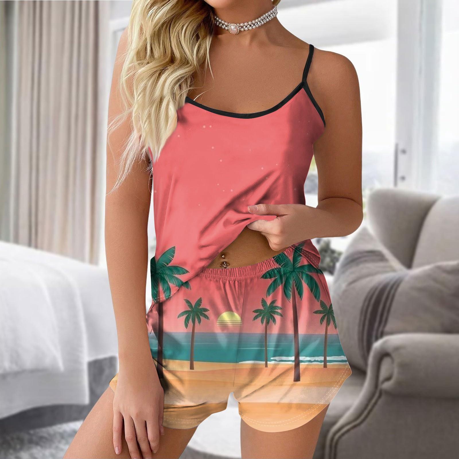 

Жіночі піжамні набори М’які комплекти ліжкового одягу з двох предметів Топи без рукавів Шорти Піжами в тон Нічна білизна XXL