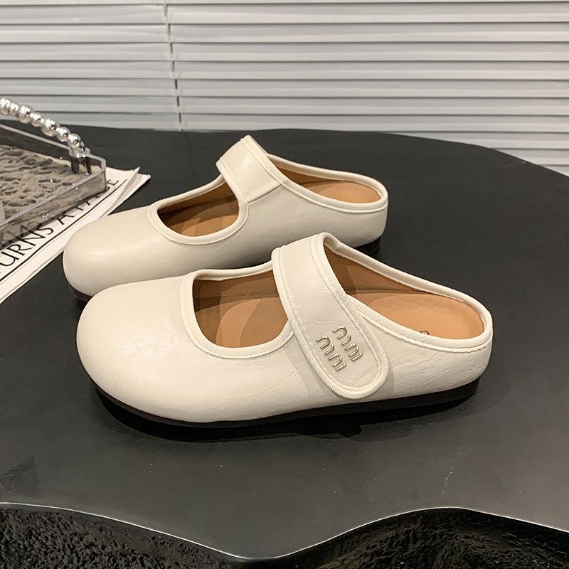 Mary Jane bag head half slippers women's outer wear spring and summer new inner height increase flat bottom Velcro drag