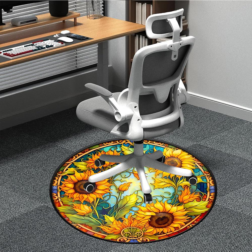 

1pc Sunflower Stained Glass Chair Carpet for Office, Non-slip, Soft and Durable Rug, Perfect for Office, Living Room yy251103168 80cm by 80cm