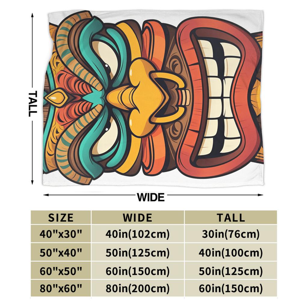 Cartoon Wooden Tiki Mask Totem Hawaiian Tribal Art Flannel Blanket Autumn Soft Bedding Throws for Students Home Decor Bed Cover