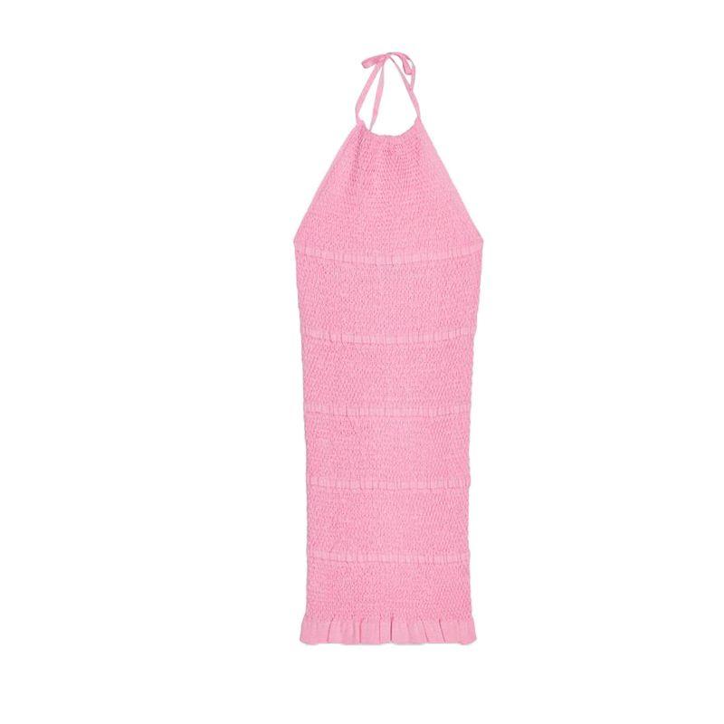 

Summer New Product Women s Clothes French Style Laminated Decoration Knitting Hanging Collar Normcore Sleeveless Dress 2653007 Pink L