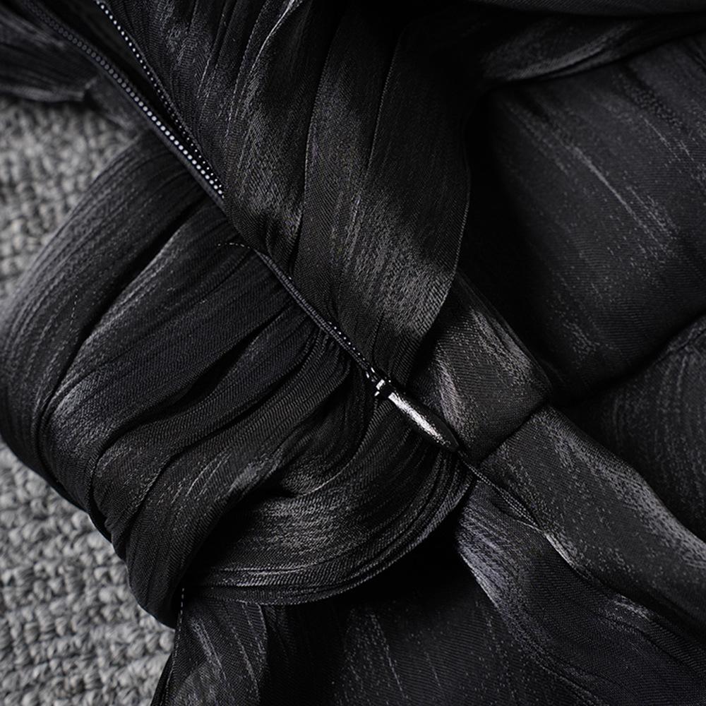 Women's Spring Puff Sleeve Ruffle Dress with Pleated Ribbon Design