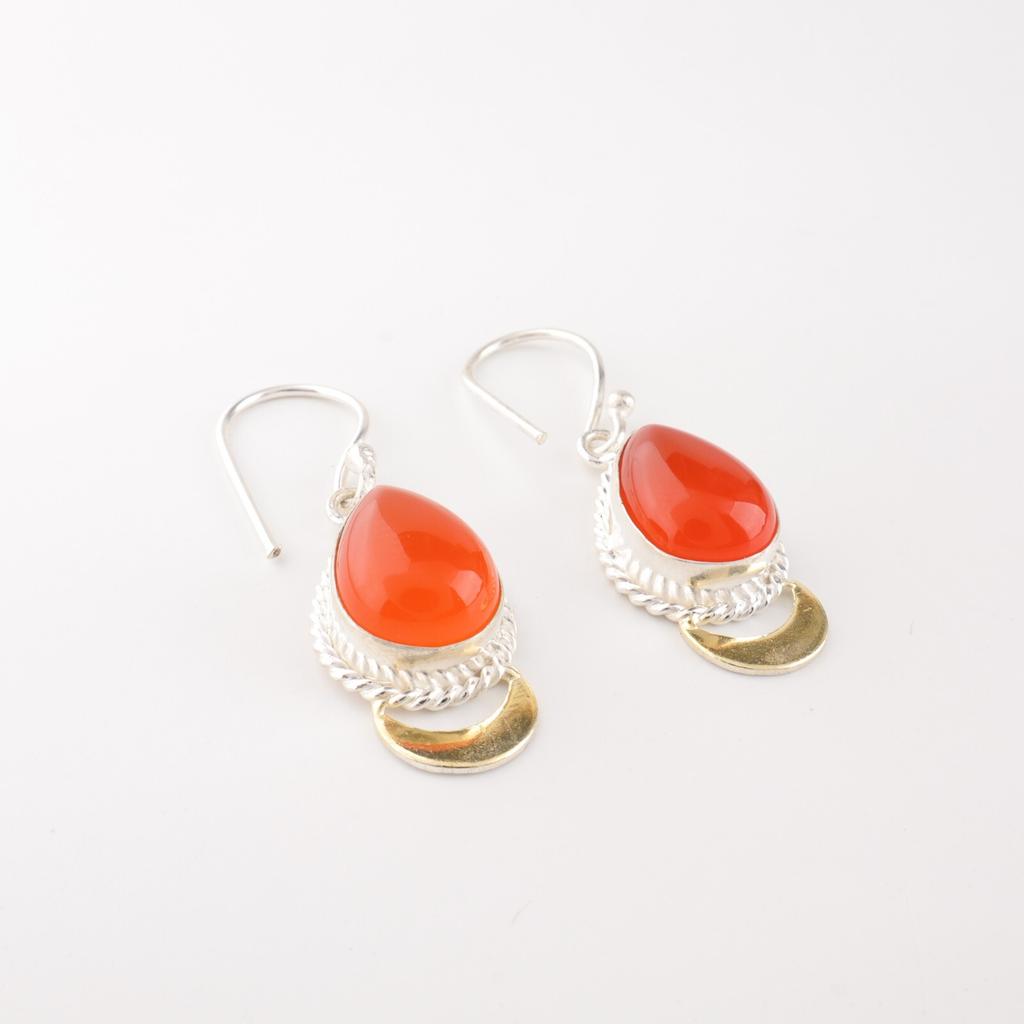 Carnelian Gemstone 925 Sterling Silver Jewelry Handmade Tear Drop Earrings 1.5" EE-162-20