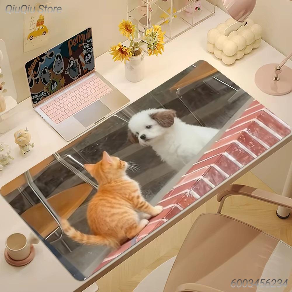 Funny Rock Meme Cat Mouse Pad Black Large Desk Mat for Gamers Cat Lovers