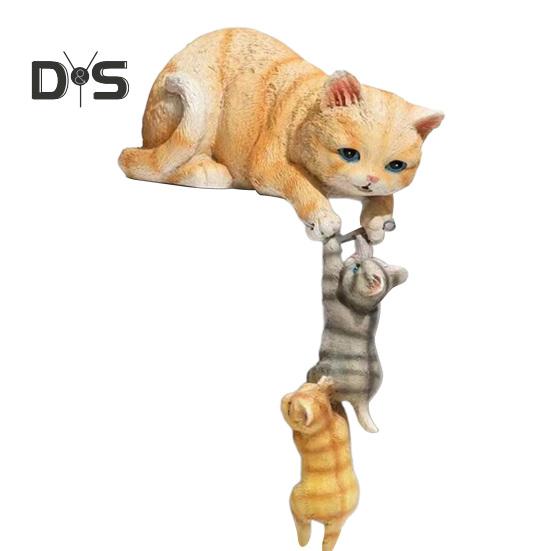 

Скульптура из смолы кошки, фигурка кошки-мамы и котят, украшение на край стола, статуэтка кошки для дома, спальни, детской комнаты, декор жёлтый