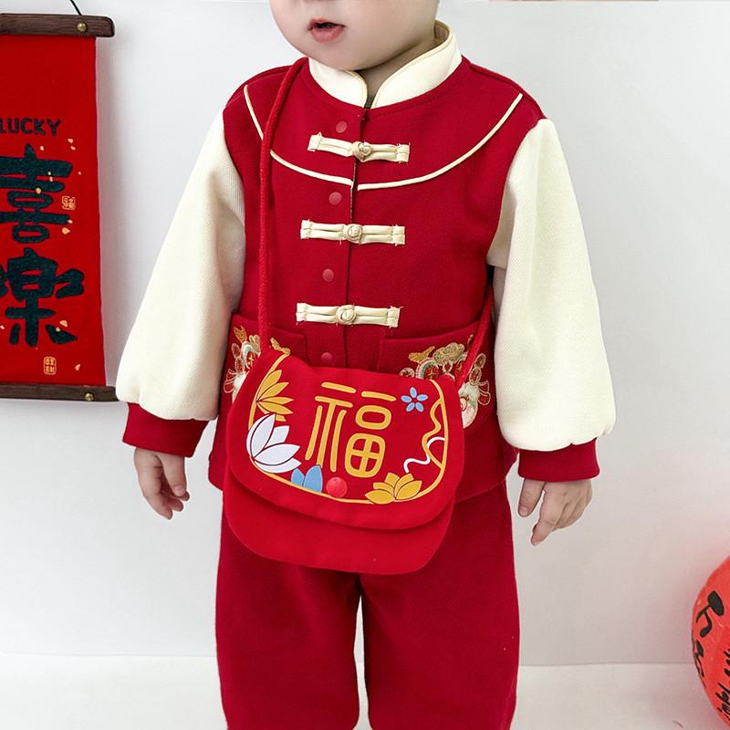 Single Red Kids Shoulder Crossbody Bag With Reinforced Stitching For Year New