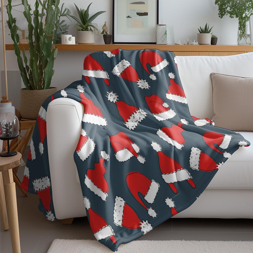 Cozy Christmas Throw Blanket Santa Claus Pattern Reversible Flannel Warm Soft Bedspread Holiday Decor Gift Festive Home Textile