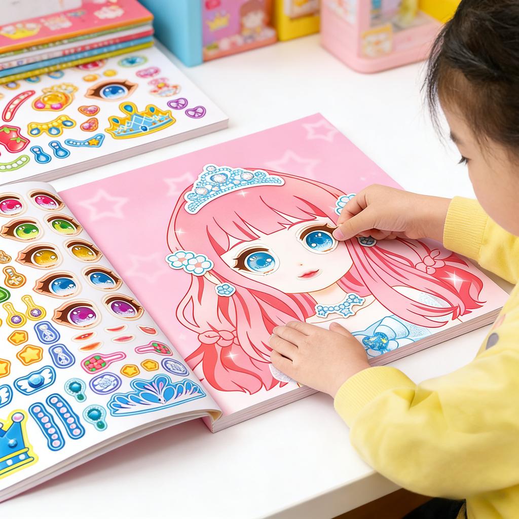 Puzzle Stickers Book Handicrafts Creative Kids Stickers Toy Reusable For Girls Cartoon Princess Make A Face Stickers 15 Pages
