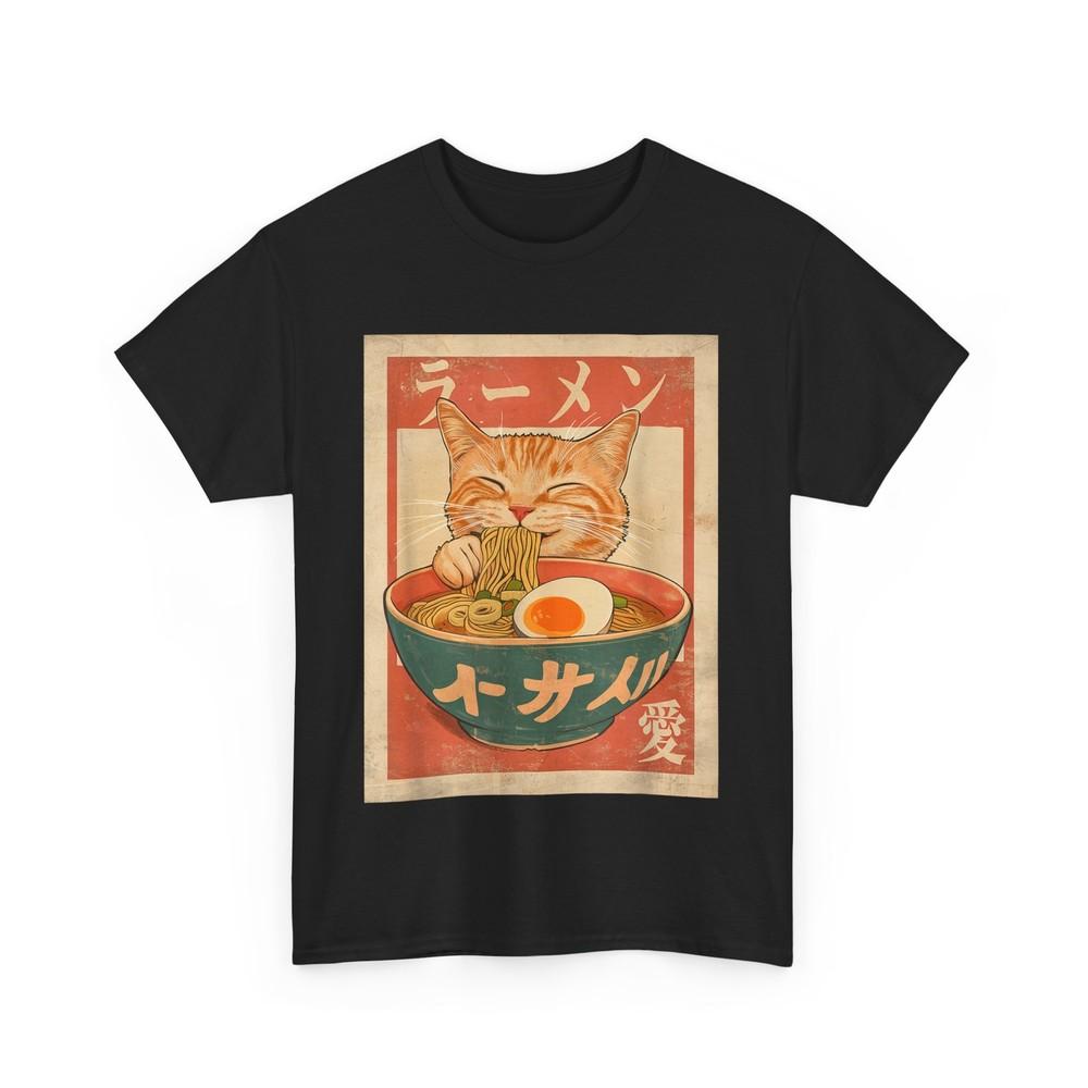 Cat Ramen Funny Japanese Vintage Graphic Tee Kawaii Anime T-Shirt