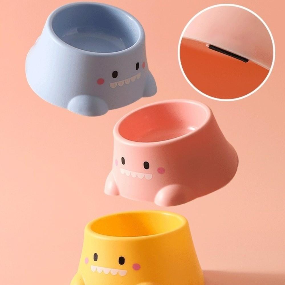 15° Tilted Cartoon Dinosaur Pet Bowl Anti-Knock Leak-proof Dog Water Feeders Stainless Steel Detachable Neck Support Feeder