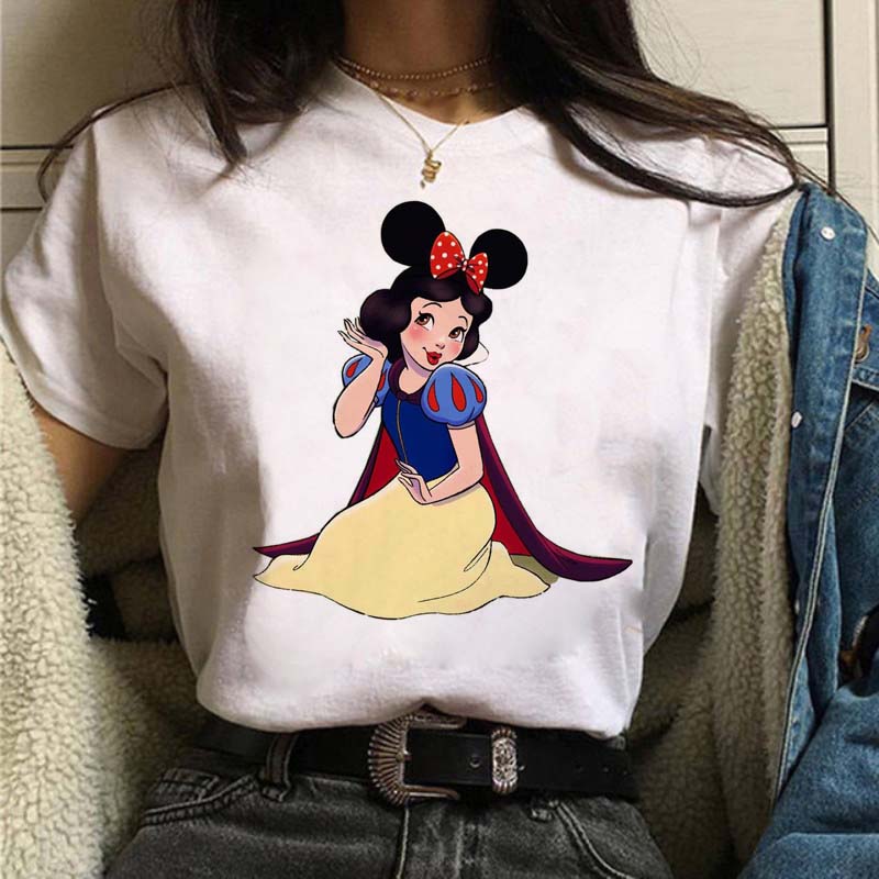Mickey Ear Hat Ariel The Little Mermaid Print T-shirts Casual Streetwear Vintage Harajuku Princess Print T Shirt 90s Girls