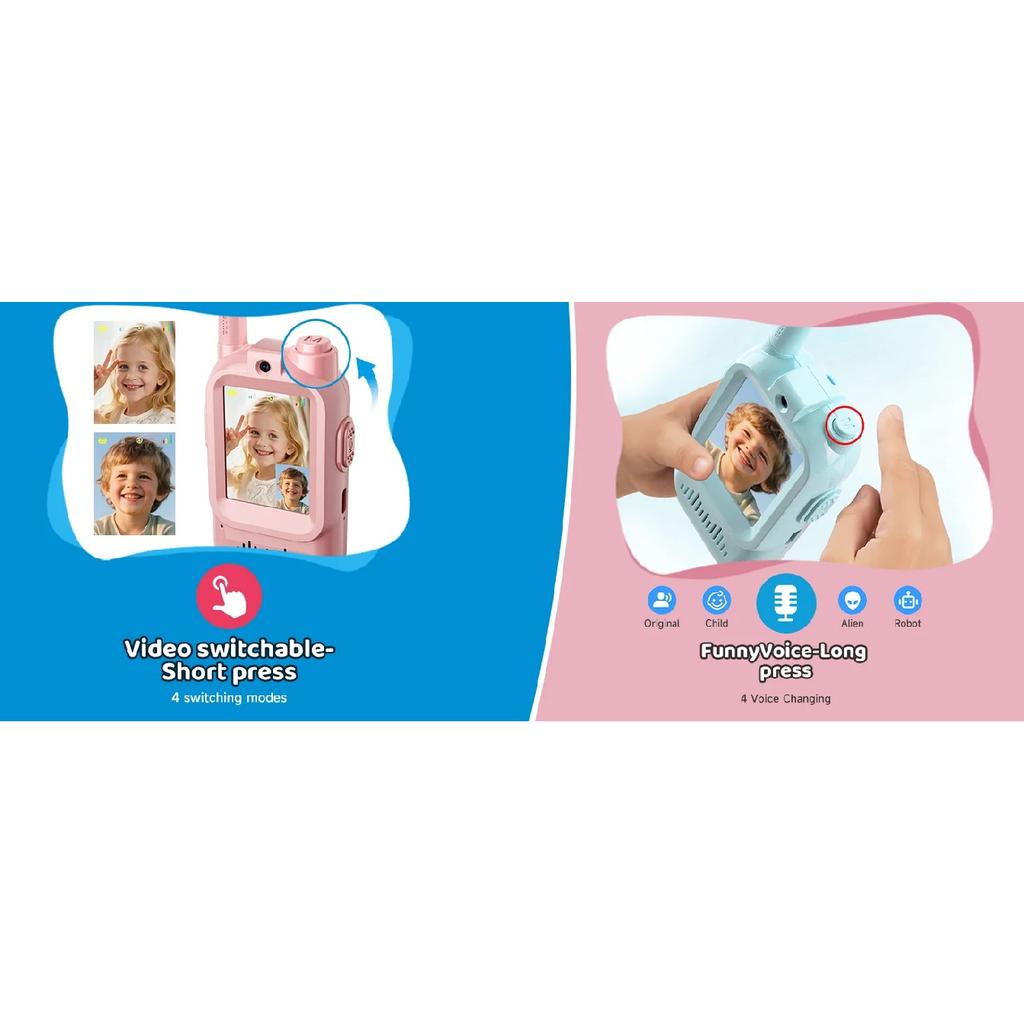 Video Walkie Talkies for Kids 2 Pack Rechargeable Intercom Walkie-talkie Cute 2 Inch Screen One-Click Call For Kids Gifts