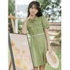 Fresh Short-Sleeved Women's Summer Shirt Dress, Japanese-Inspired Gentle Style with Waist-Cinched Skirt.