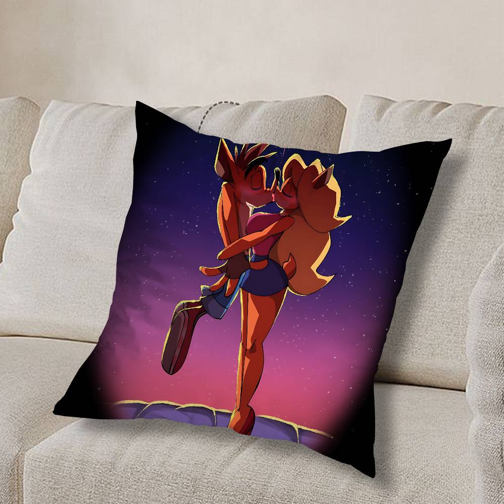 Federa Cuscino Quadrata Stampa Double-Sided Peluche Corto Copricuscino per Divano Camera da Letto Comodino Arte Dispettosa di Crash Bandicoot