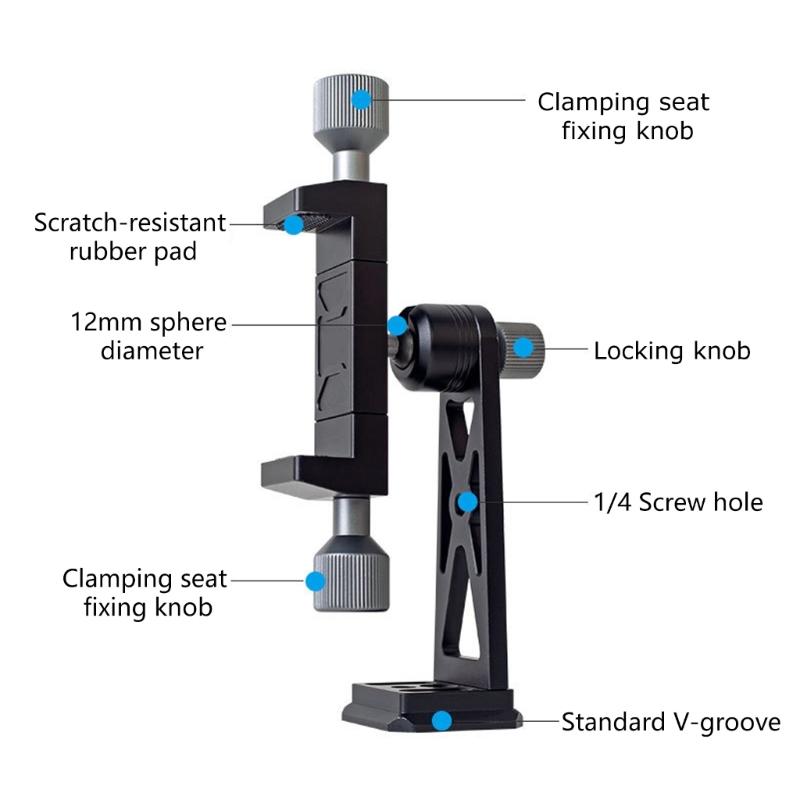 Cellphone Tripod Mount, Smartphone Tripod Mount Adapter Aluminum with Cold Shoe, 360 Cellphone Stand Holder Clamp