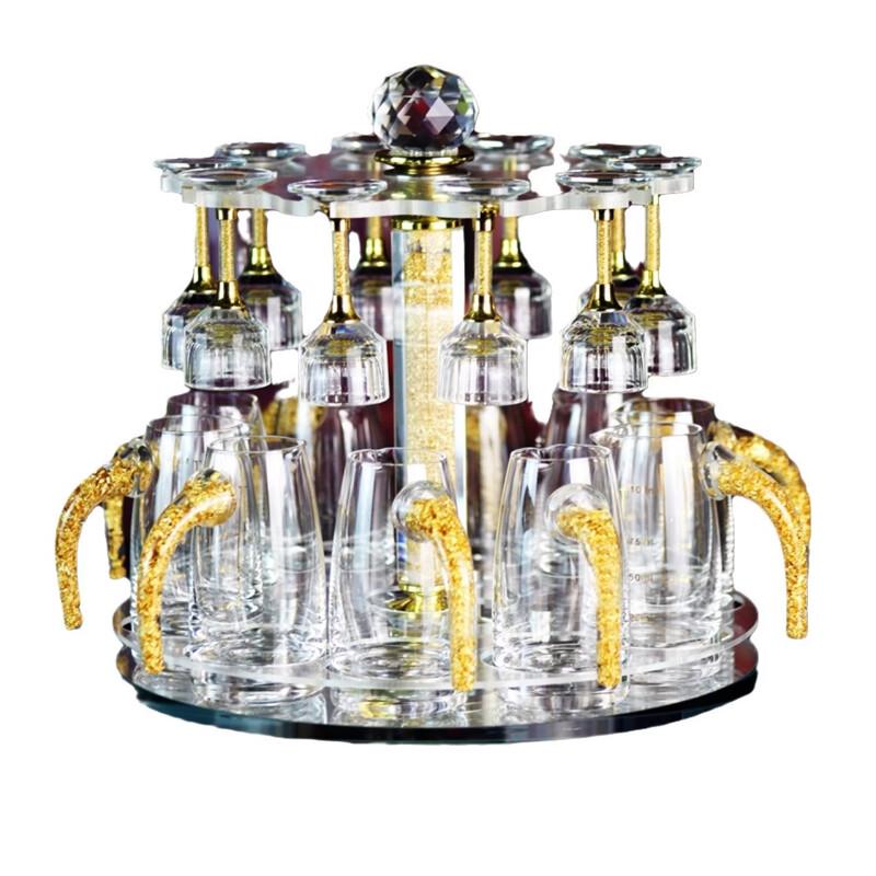 Retro Crystal Wine Glass Set with Rotating Rack