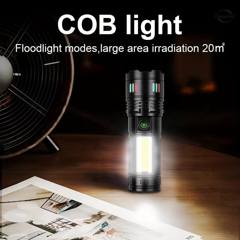High Power LED Handheld Flashlight,5 Modes, Adjustable Beam, Type-C Fast Charging, Rechargeable Battery, Aluminum Alloy, with USB Cable