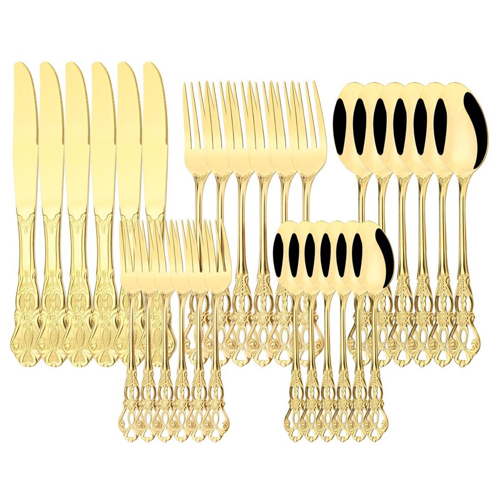 30 ks/6 sada sada příborů z nerezové oceli jídelní nože dezertní vidlička čajová lžička sada nádobí vintage duté nádobí svatební potřeby