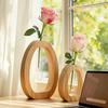 Wooden Glass Cylinder Tube Vase Creative Green Plant Rearing Vase  Indoor Plant Display