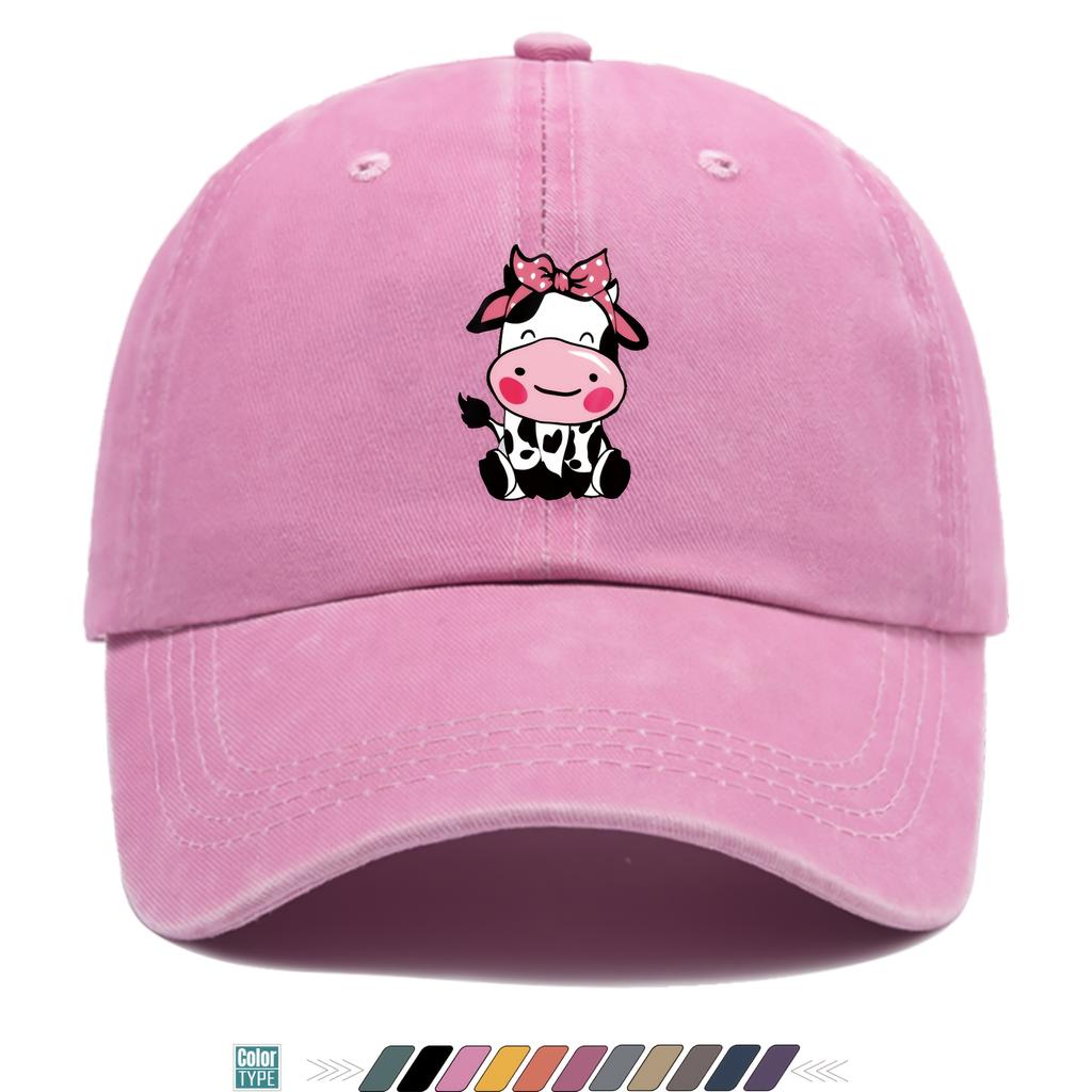 Pc Pink Cow Print Baseball Cap Printed Hat Distressed Vintage HipHop Style Hat Adjustable Size Comfortable Lightweight a