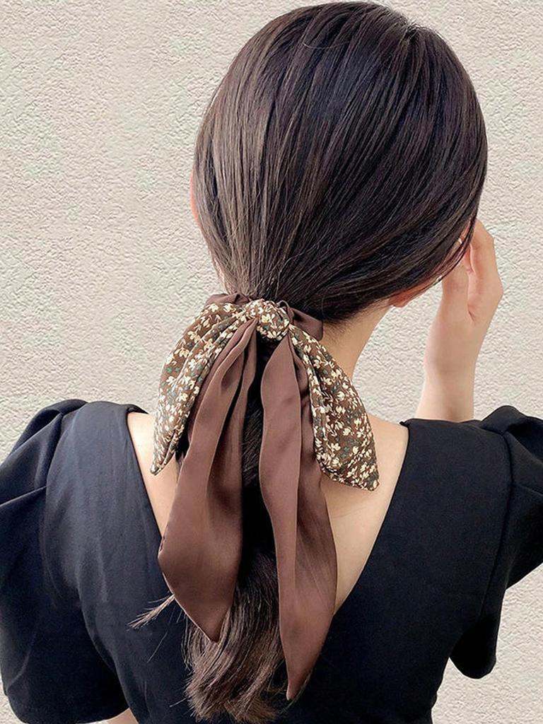 1/2/3Pcs Women's Vintage French Simple & Elegant Ponytail Bow Ribbon Hair Scrunchie, BohoScrunch Hair Ties For Daily