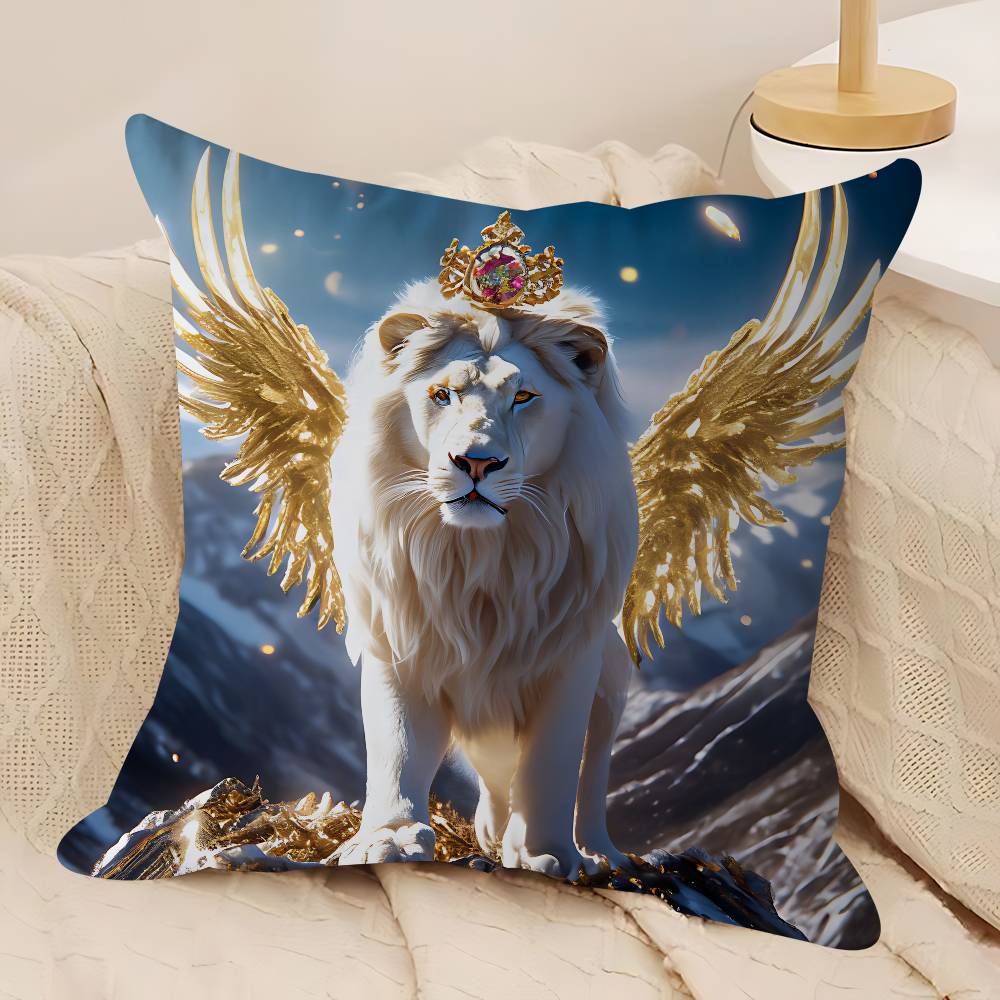 

Black Gold Eagle Lion Pillow Case Removable Washable Cushion Cover – All-Season Soft Linen 12x12Inch