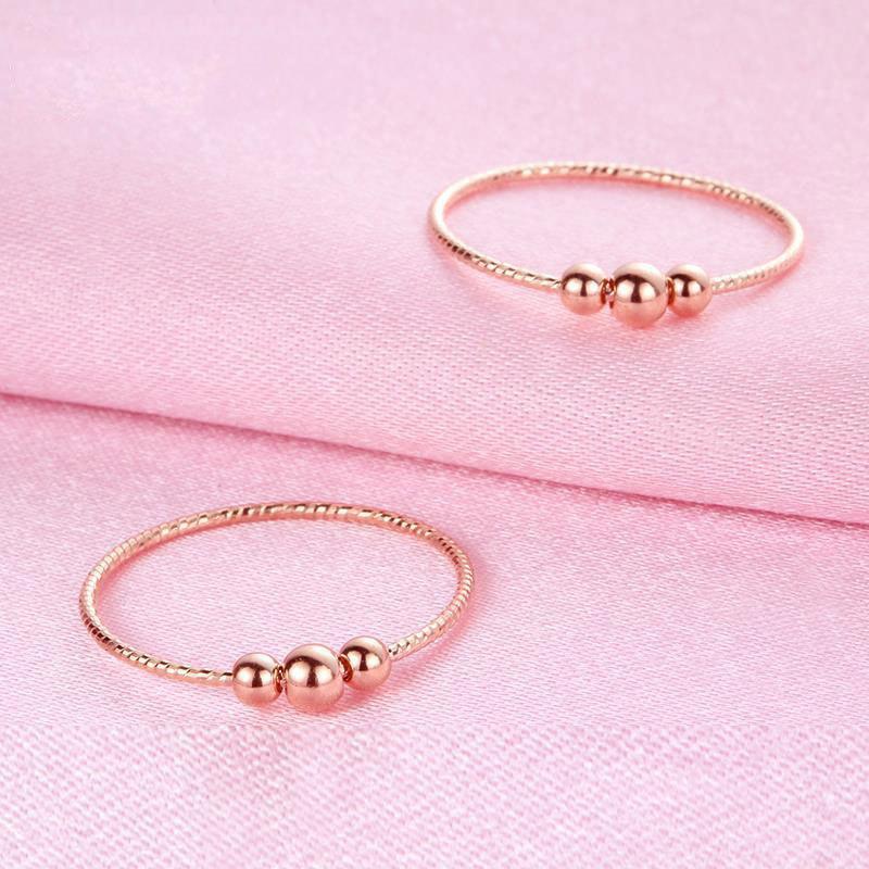 Purple Gold Three Round Beads Ring, Simple Temperament Color Gold Plated Rose Gold Ring