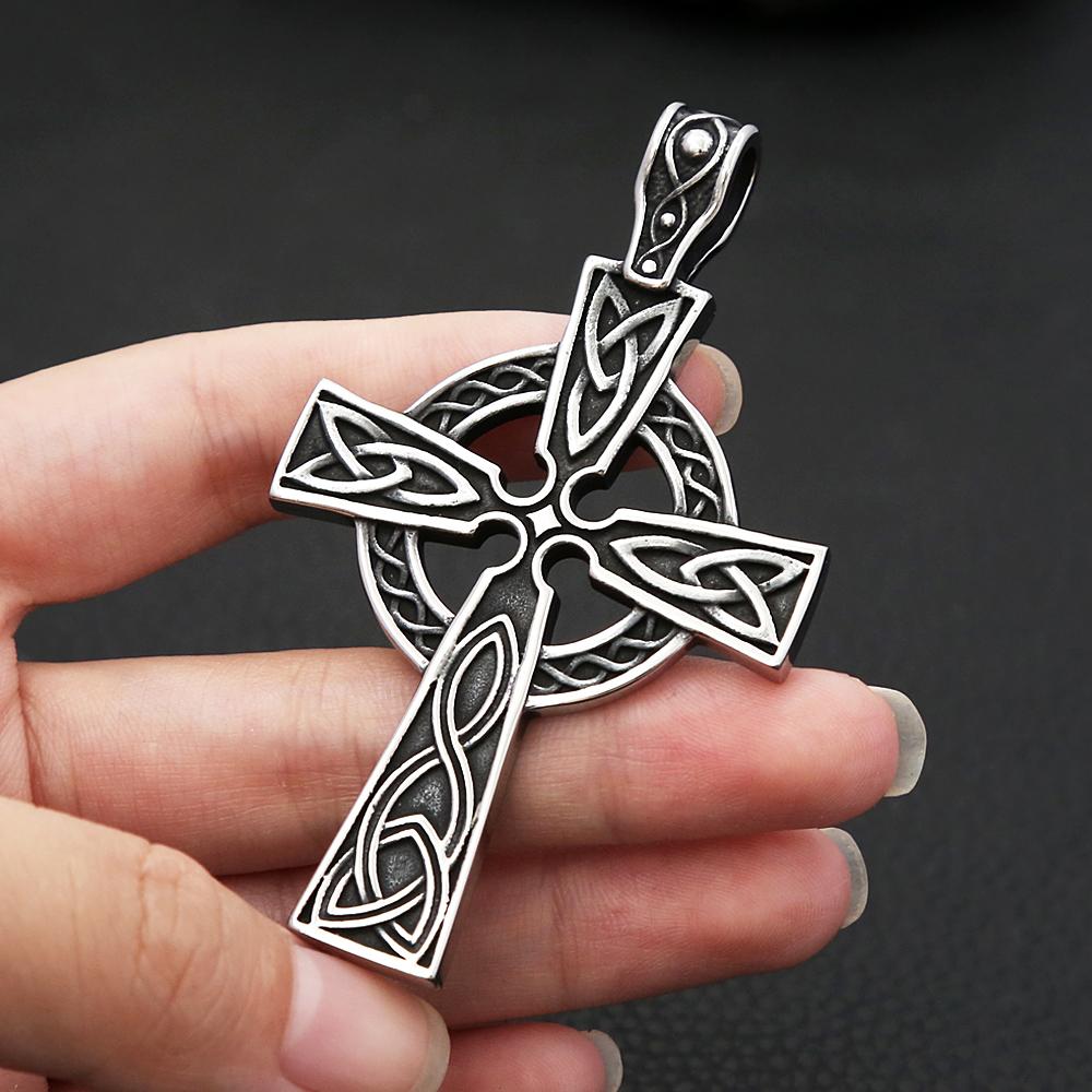 Fashion Retro Nordic Celtic Knot Pendant for Men Women Punk 316L Stainless Steel Cross Necklace Biker Amulet Jewelry
