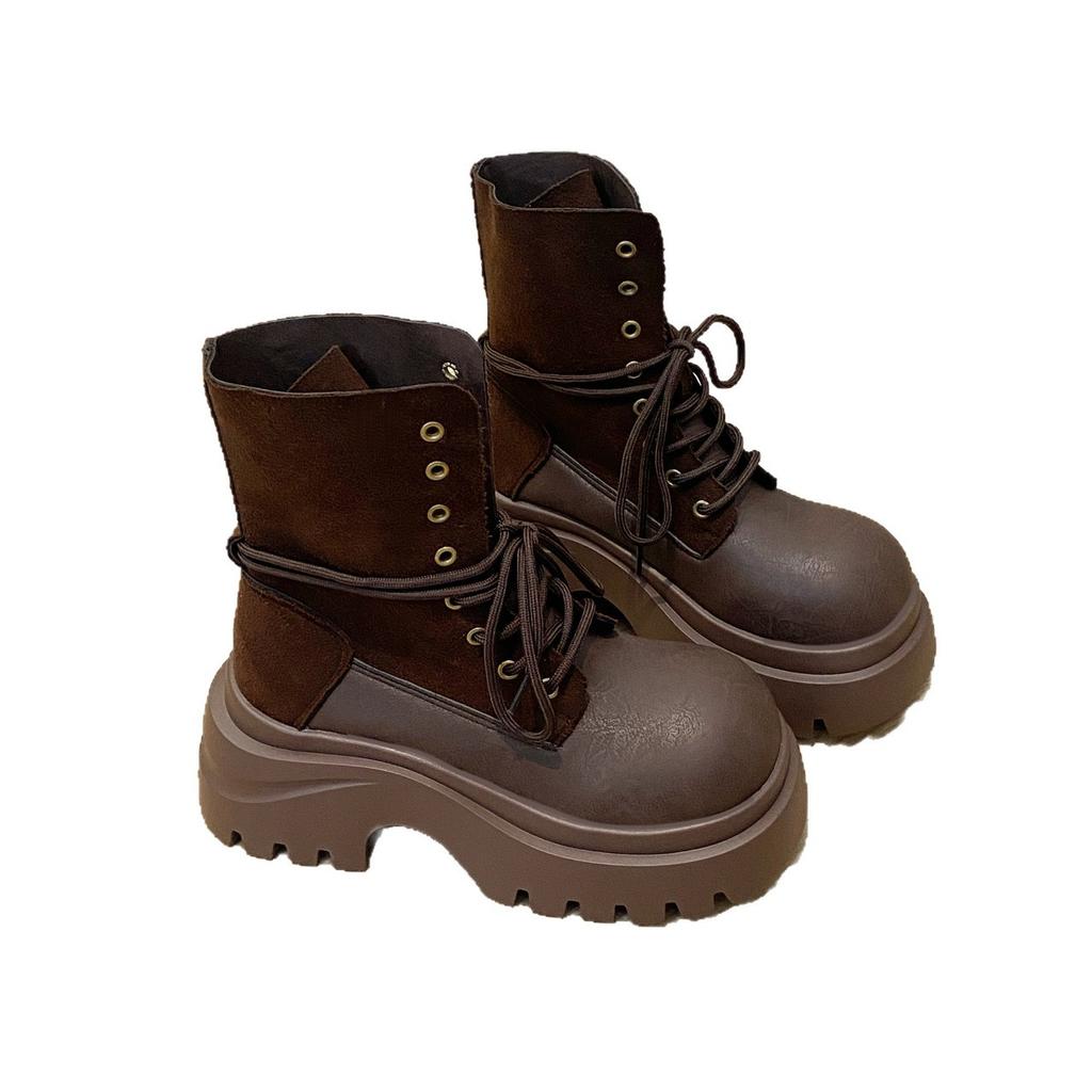 Sheepskin version~ Korean pleated piled boots round head flat bottom western cowboy boots women's new Martin boots short boots