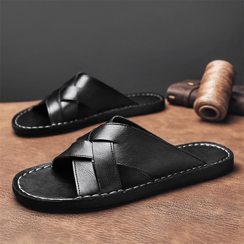 Fashion Simple Men's Sandals Solid Color Leather Men's Summer Shoes Casual Comfortable Open Toe Sandals Soft Beach Shoes Men's Sandal