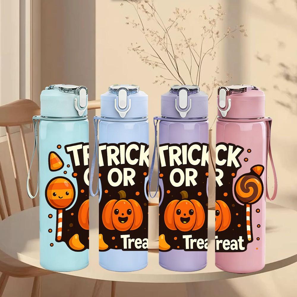 1PC Trick Or Treat Pumpkin Graphic 750ml Color Plastic Sports Water Bottle Leakproof Flip Straw Lid For Sports Office Home Use