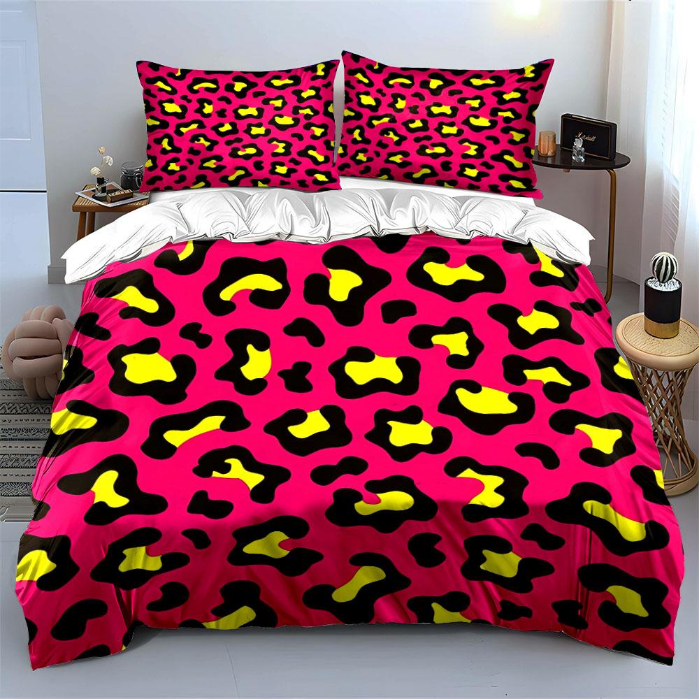 Bright Leopard Print Fashion Set Kid'S And Adults' Bedroom Decor, Exquisite Three-Piece Bedding Set Gift