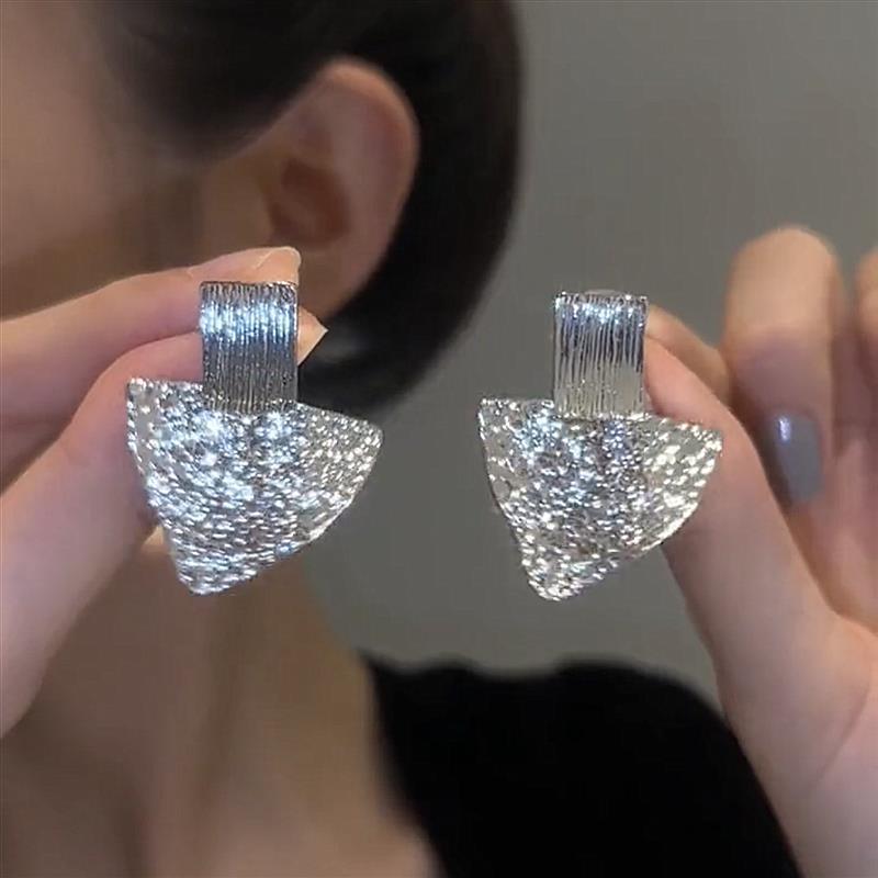 111 silver needle geometric triangular stud earrings irregular design sense lava texture earrings temperament cold wind earrings