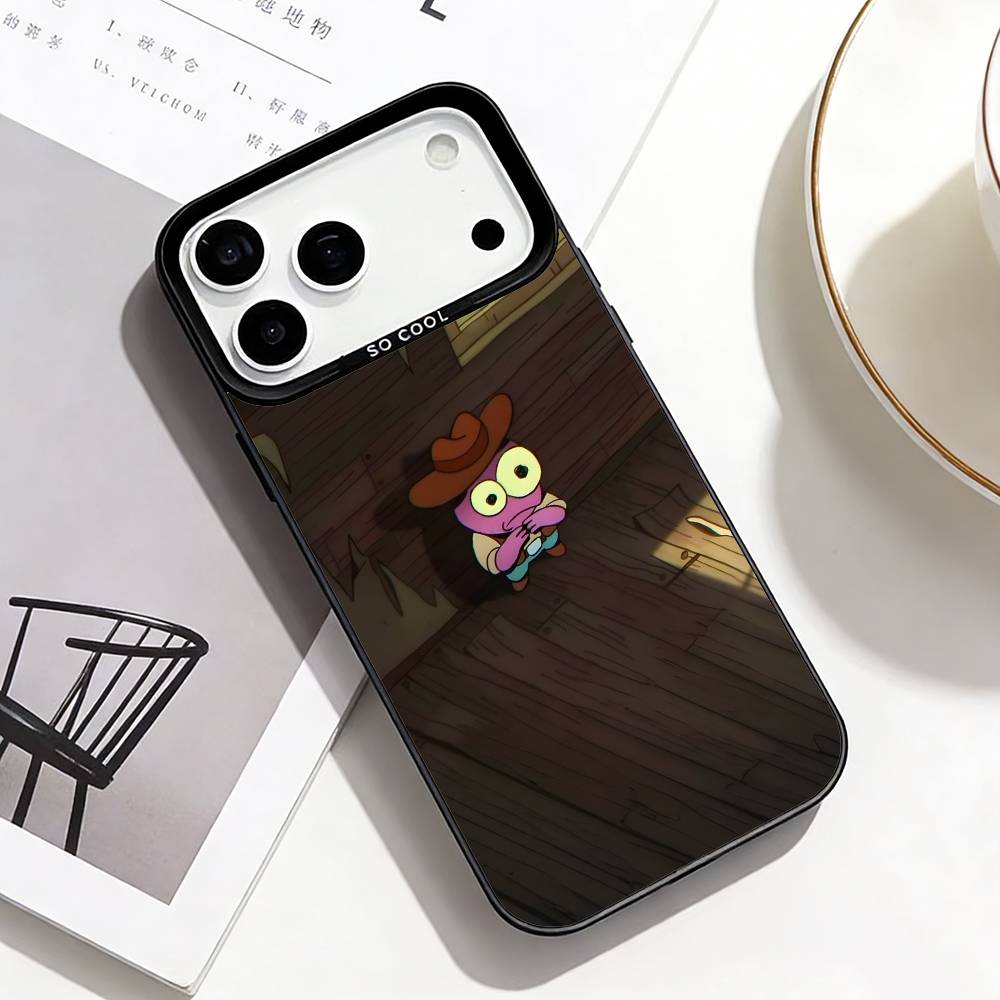 Smiling Friends Phone Case For iPhone17,16,15,14,13,12,11 Plus,Pro Max Black Border Silver  Plated Cover