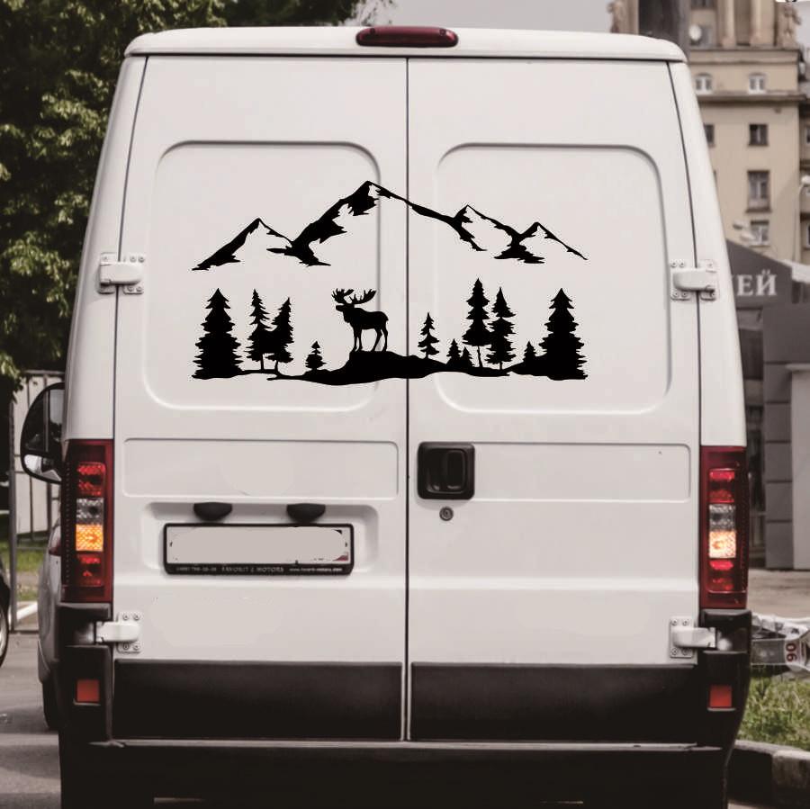 Black Moose Trees Forest Mountain Vinyl Decal Sticker For SUV RV Camper Trailer