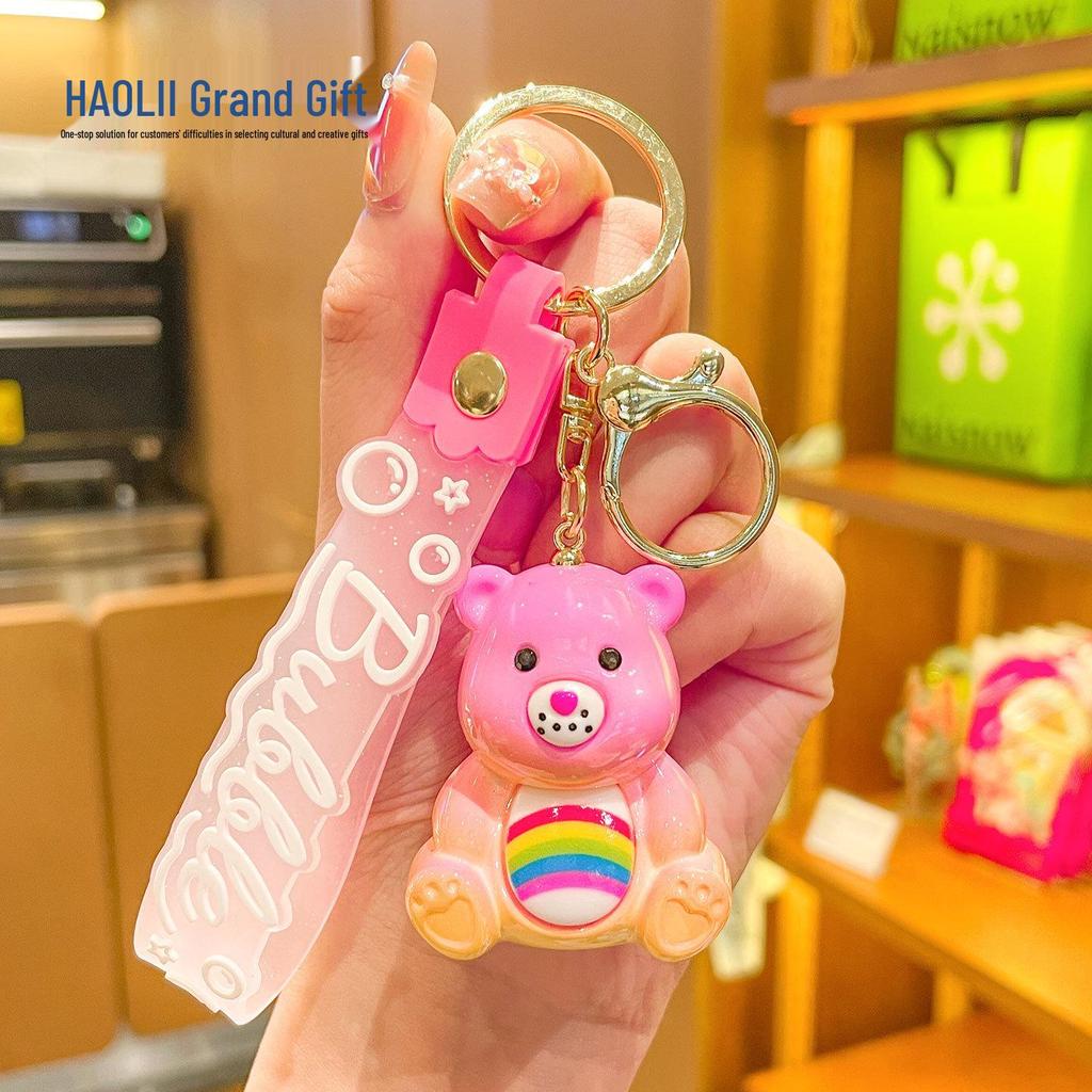 Cute Rainbow Bear Keychain Pendant - Sitting Pose for Car, Backpack, or Gift