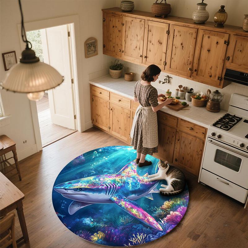 Marine Animals,Round Area Rug,Carpet Rug for Living Room Bedroom Sofa Playroom Decor,Non-slip Floor Mat