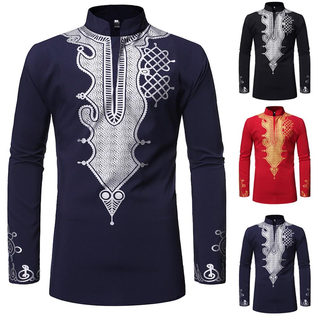 

Мужская футболка с длинным рукавом и воротником-стойкой с винтажным принтом, верхняя блузка