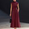 Elegant Women's Summer Stand Collar Sleeveless Dress, Color Loose Fit Stretchy Dress for Casual and Party Wear