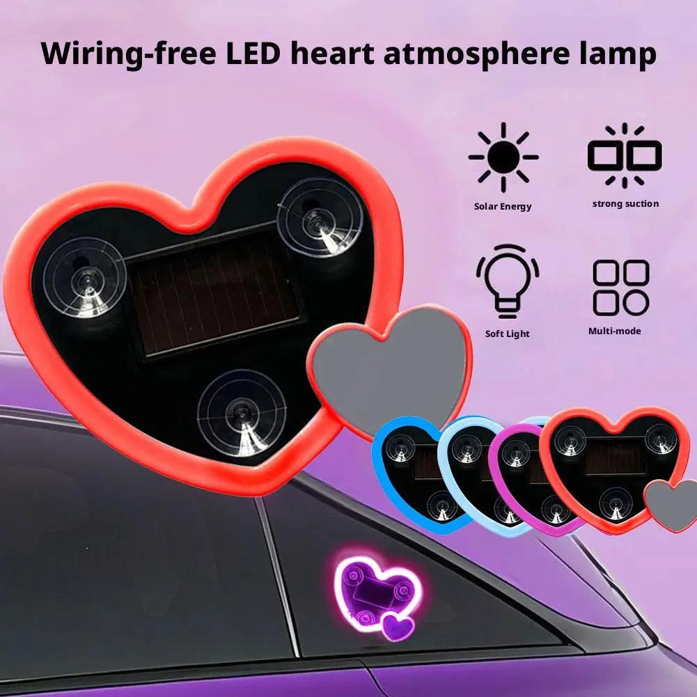 LED Neon Lights, Car Triangle Windows, Solar Heart Lights, Car Windows, Heart-shaped Glowing Ambient Lights, Car Decoration Ligh