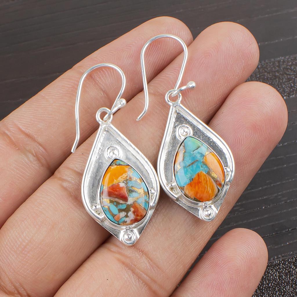 Blaue Kupfer Türkis Handgemachte Edelstein Ohrringe, 925 Sterling Silber Ohrringe Antiker Schmuck, Für Verlobungsgeschenk