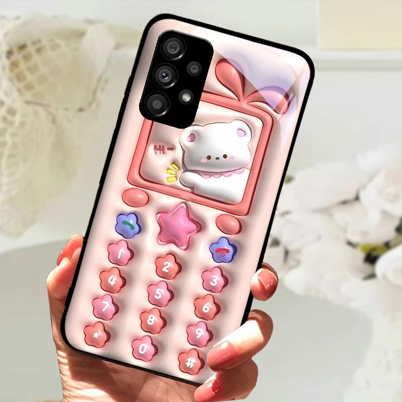 Glass Case For Samsung A13 A23 4G 5G Cartoon Tempered Glass Phone Cover For Galaxy A33 A53 A73 5G Hard PC Glass Protector Cases