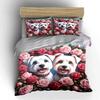 Süße Hunde mit rosa Rosen Bettwäsche Bettbezug Set  (1*Bettbezug 2*Kissenbezüge, ohne Bettdecke)