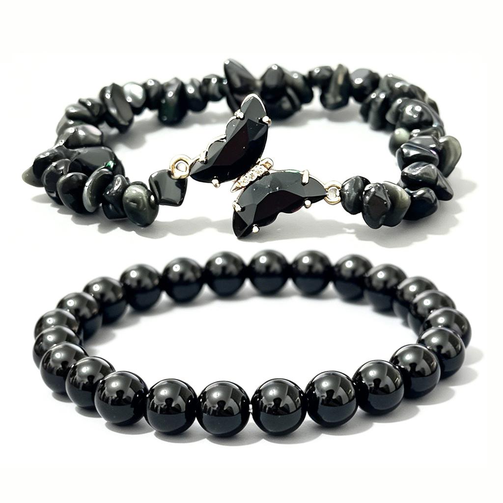 Set di 2 Braccialetti con Perline in Pietra Naturale a Forma di Farfalla, Catena da Polso a Strati, Gioiello Regalo per Donna