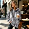 Women's Long Sleeve Flannel Hoodie Color Casual Pullover Top
